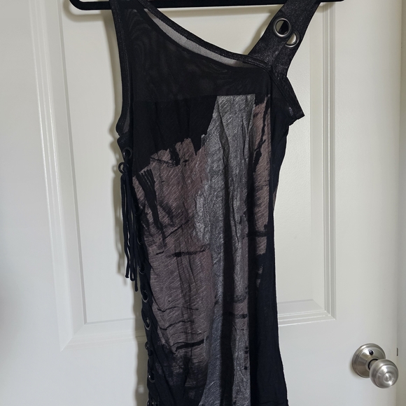 SALVAGE Edgy Black and Gray Asymmetrical Dress. M - Picture 4 of 13
